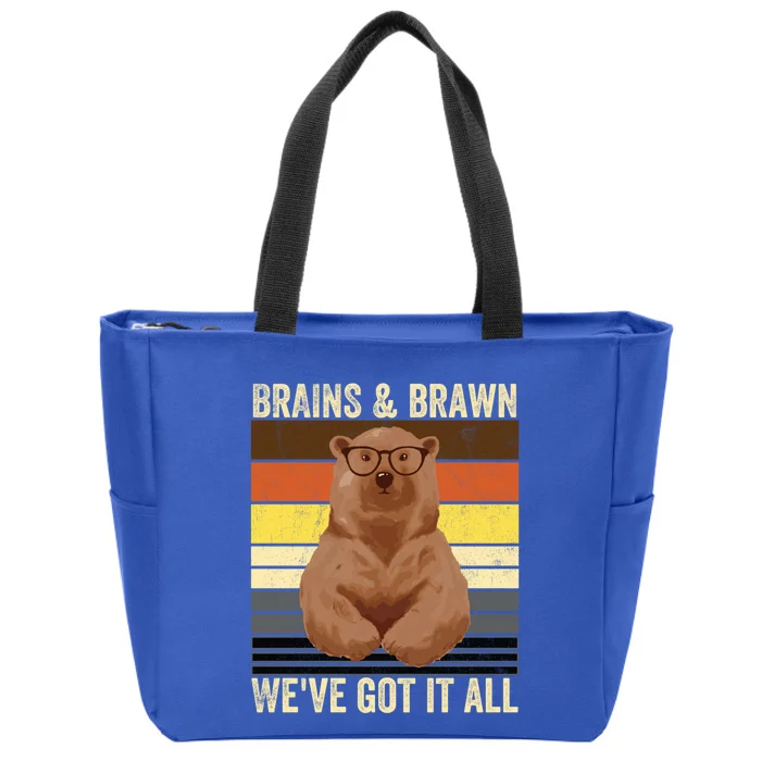 Bear Pride Brains And Brawn Gay Bear Brotherhood Funny Gift Zip Tote Bag