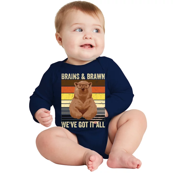 Bear Pride Brains And Brawn Gay Bear Brotherhood Funny Gift Baby Long Sleeve Bodysuit