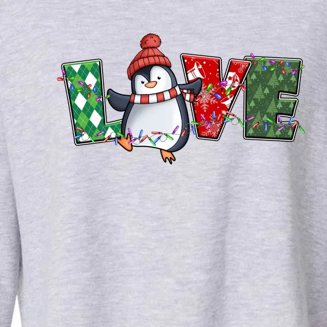 Baby Penguin Christmas Tree Light Tangled Pajama Xmas Gift Cropped Pullover Crew