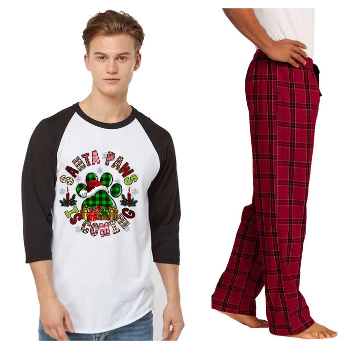 Buffalo Plaid Christmas Santa Paws Is Coming Dog Santa Hat Cute Gift Raglan Sleeve Pajama Set