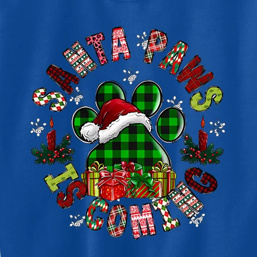 Buffalo Plaid Christmas Santa Paws Is Coming Dog Santa Hat Cute Gift Kids Sweatshirt