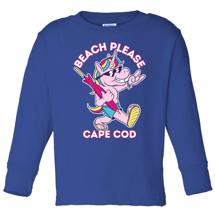 Beach Please Cape Cod Funny Unicorn Beach Vacation Mode Gift Toddler Long Sleeve Shirt