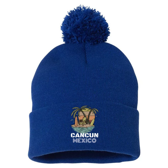 Beach Please Cancun Mexico Beach Vacation Cute Gift Pom Pom 12in Knit Beanie