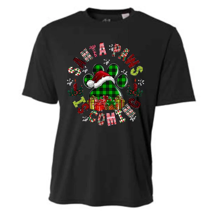 Buffalo Plaid Christmas Santa Paws Is Coming Dog Santa Hat Great Gift Cooling Performance Crew T-Shirt