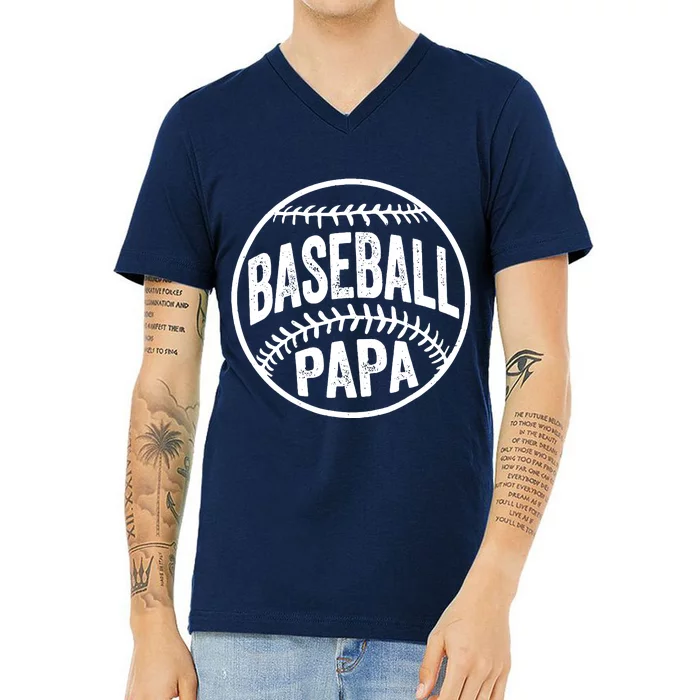 Baseball Papa Coach Fathers Day V-Neck T-Shirt