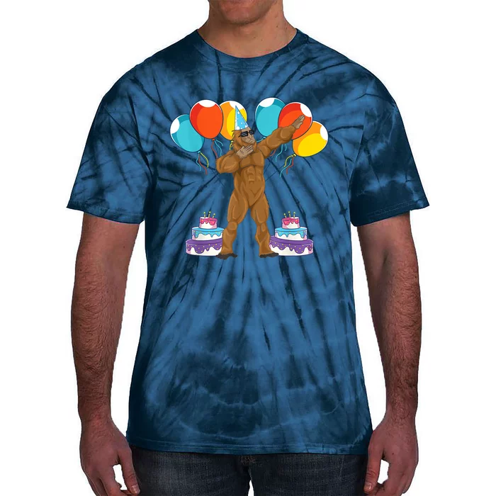 Birthday Party Celebration Cryptid Sasquatch Dabbing Bigfoot Tie-Dye T-Shirt