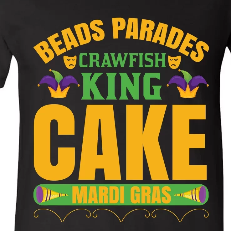 Beads Parades Crawfish King Cake Mardi Gras V-Neck T-Shirt