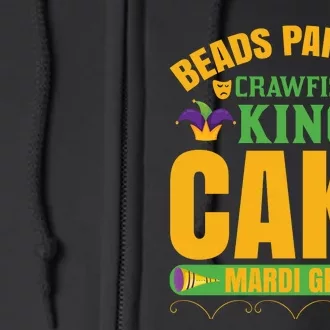 Beads Parades Crawfish King Cake Mardi Gras Full Zip Hoodie