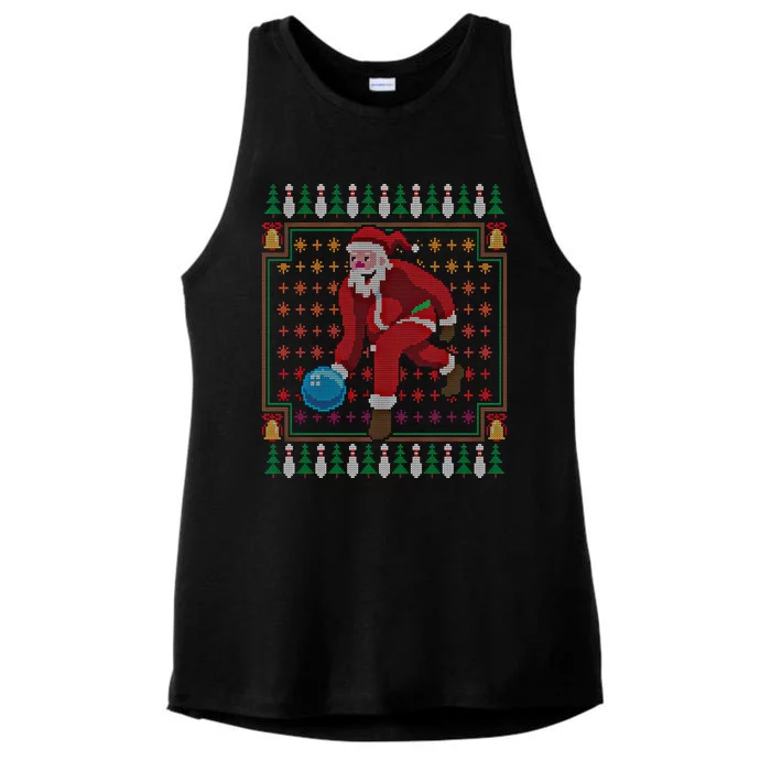 Bowling Pins Claus Santa Bowler Ugly Christmas Sweater Gift Ladies Tri-Blend Wicking Tank