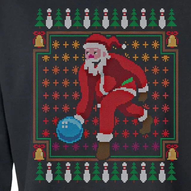 Bowling Pins Claus Santa Bowler Ugly Christmas Sweater Gift Cropped Pullover Crew