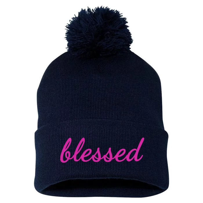 Blessed Pink Christian Pom Pom 12in Knit Beanie