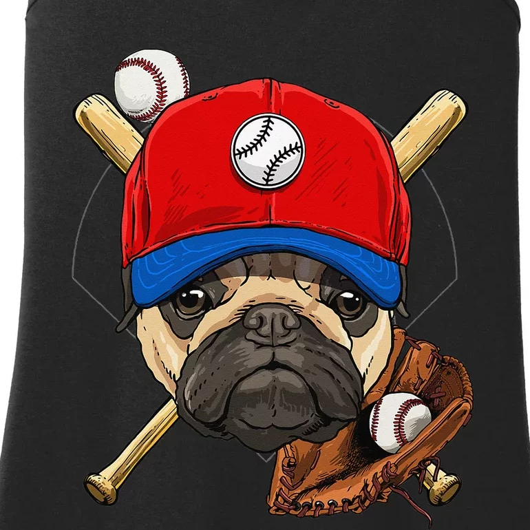 Baseball Player Coach Pug Dog Lover Pug Mom Catcher Pitcher Ladies Essential Tank