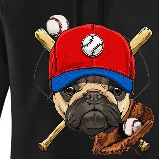 Baseball Player Coach Pug Dog Lover Pug Mom Catcher Pitcher Women's Pullover Hoodie