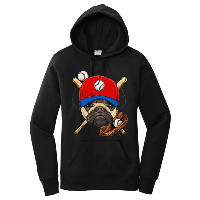 Baseball Player Coach Pug Dog Lover Pug Mom Catcher Pitcher Women's Pullover Hoodie