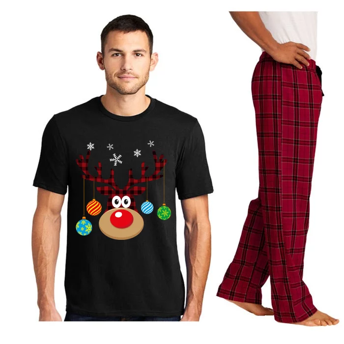 Buffalo Plaid Cute Reindeer Christmas Ornats Snowflakes Funny Gift Pajama Set