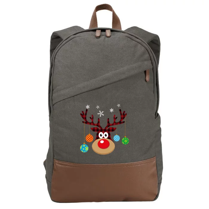 Buffalo Plaid Cute Reindeer Christmas Ornats Snowflakes Funny Gift Cotton Canvas Backpack