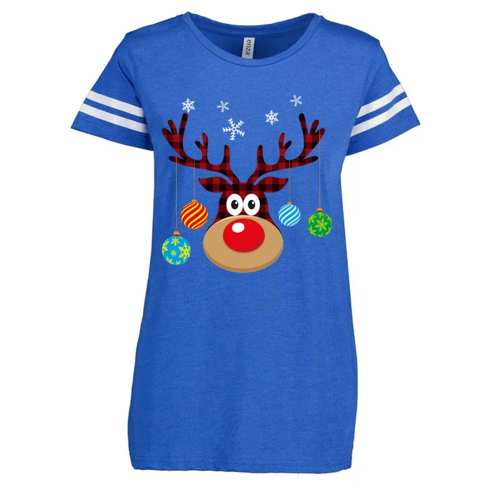 Buffalo Plaid Cute Reindeer Christmas Ornats Snowflakes Funny Gift Enza Ladies Jersey Football T-Shirt