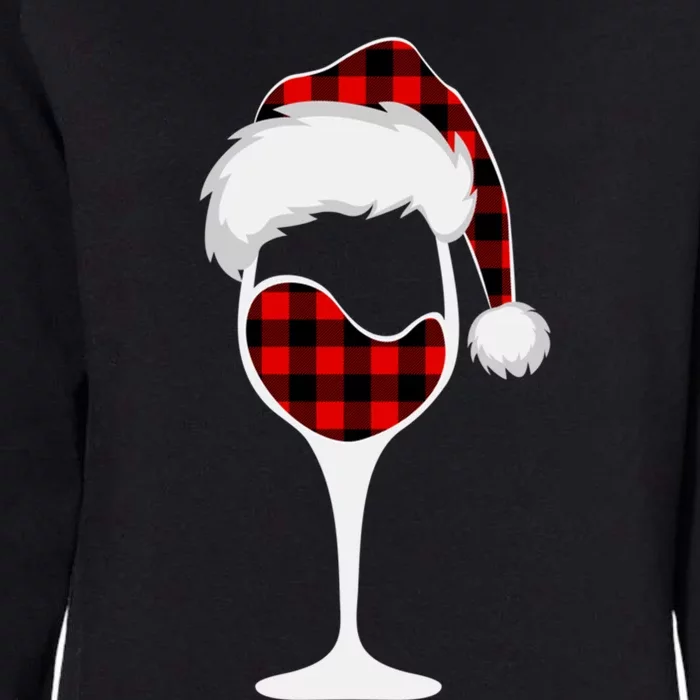 Buffalo Plaid Christmas Wine Glass With Santa Hat Funny Gift Womens California Wash Sweatshirt