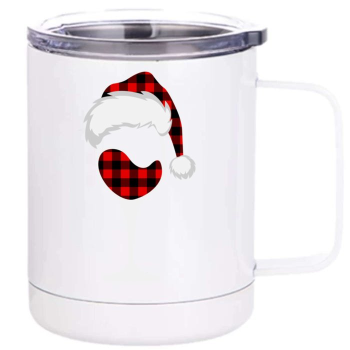 Buffalo Plaid Christmas Wine Glass With Santa Hat Funny Gift Front & Back 12oz Stainless Steel Tumbler Cup