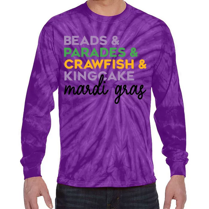 Beads Parades Crawfish Kingcake Mardi Gras Tie-Dye Long Sleeve Shirt