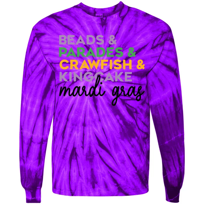 Beads Parades Crawfish Kingcake Mardi Gras Tie-Dye Long Sleeve Shirt