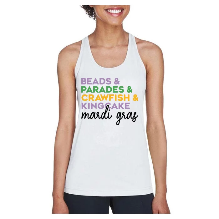 Beads Parades Crawfish Kingcake Mardi Gras Women's Racerback Tank