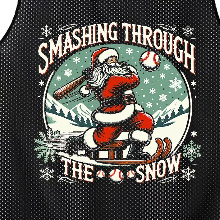 Baseball Player Christmas Santa Smashing Through The Snow Mesh Reversible Basketball Jersey Tank