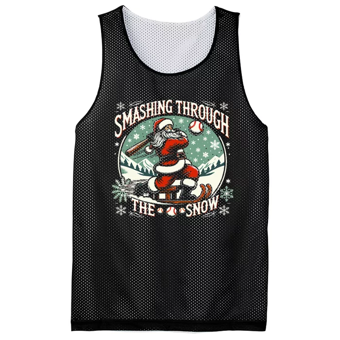 Baseball Player Christmas Santa Smashing Through The Snow Mesh Reversible Basketball Jersey Tank