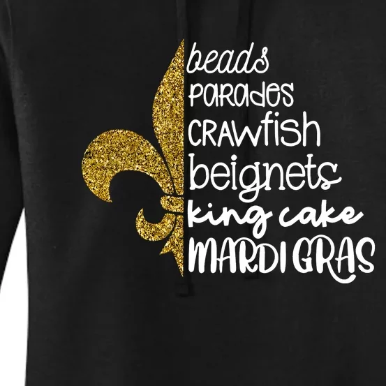 Beads Parades Crawfish Beignets King Cake Mardi Gras Women's Pullover Hoodie