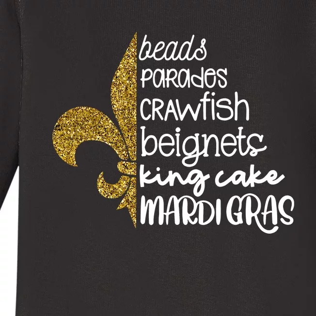 Beads Parades Crawfish Beignets King Cake Mardi Gras Baby Long Sleeve Bodysuit