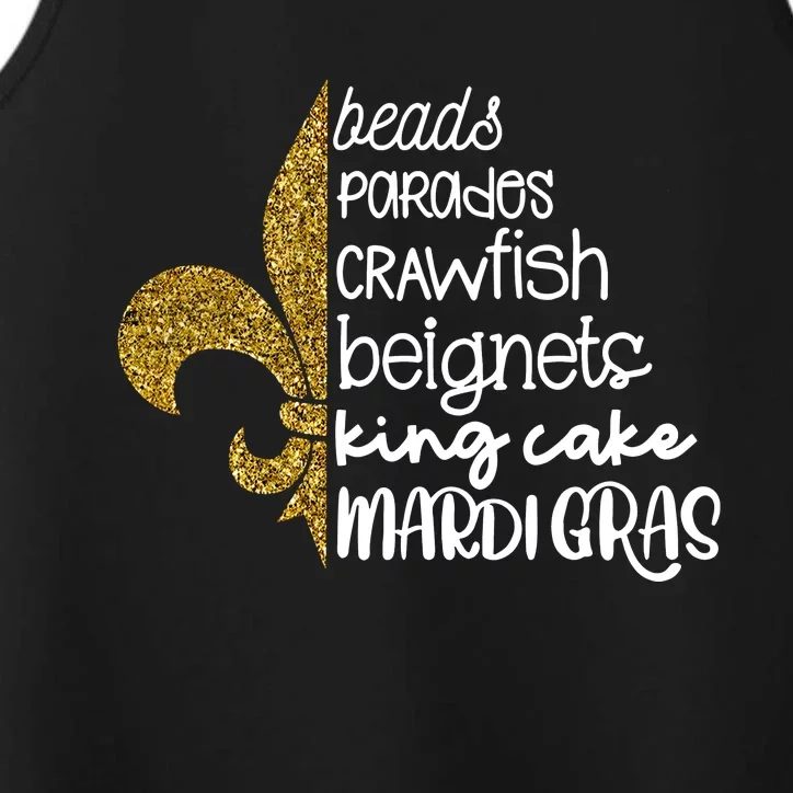 Beads Parades Crawfish Beignets King Cake Mardi Gras Performance Tank