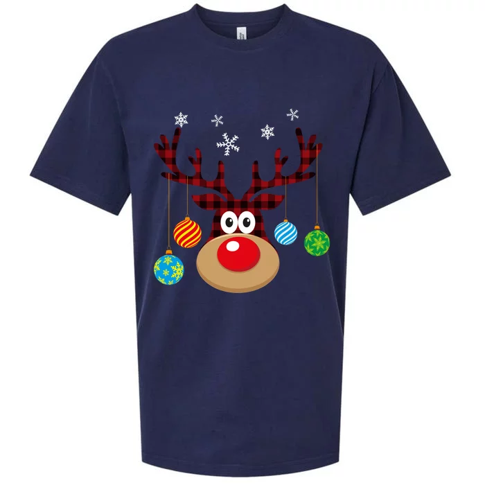 Buffalo Plaid Cute Reindeer Christmas Ornats Snowflakes Gift Sueded Cloud Jersey T-Shirt