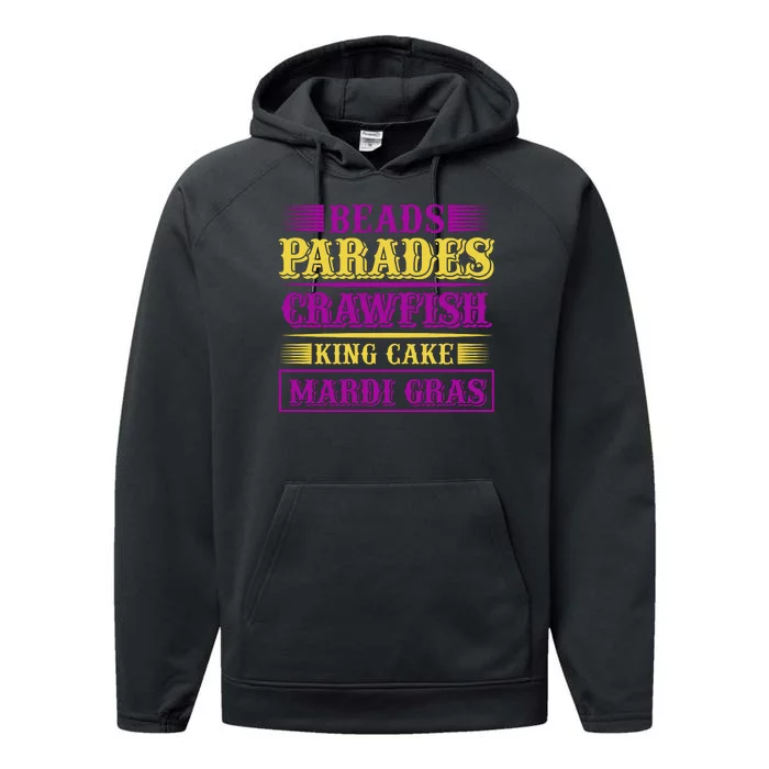 Beads Parades Crawfish King Cake Mardi Gras Performance Fleece Hoodie