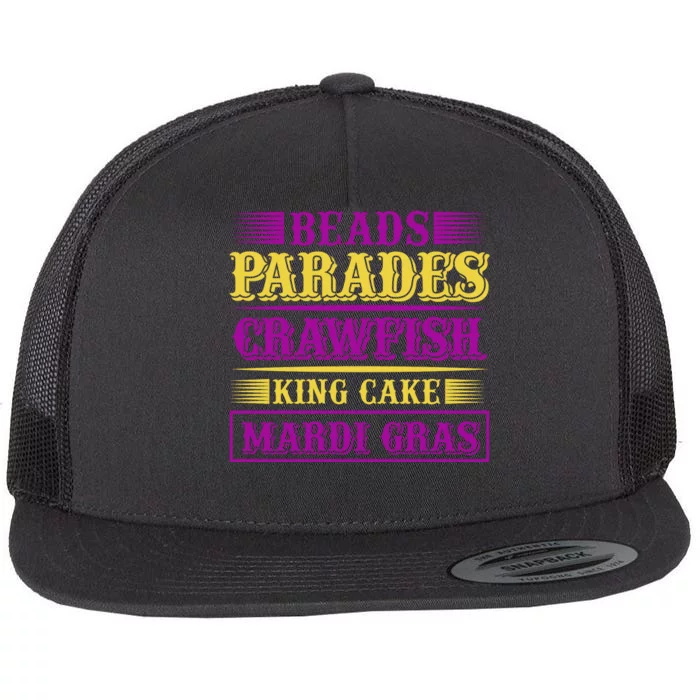 Beads Parades Crawfish King Cake Mardi Gras Flat Bill Trucker Hat