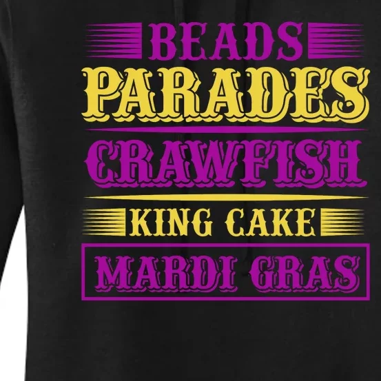 Beads Parades Crawfish King Cake Mardi Gras Women's Pullover Hoodie