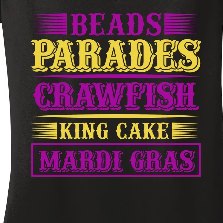 Beads Parades Crawfish King Cake Mardi Gras Women's V-Neck T-Shirt