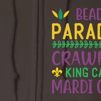 Beads Parades Crawfish King Cake Mardi Gras Full Zip Hoodie