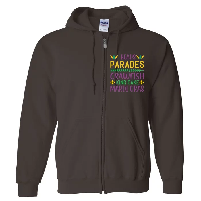 Beads Parades Crawfish King Cake Mardi Gras Full Zip Hoodie