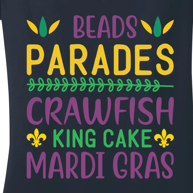 Beads Parades Crawfish King Cake Mardi Gras Women's V-Neck T-Shirt