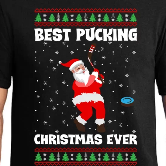 Best Pucking Christmas Ever Ice Hockey Stick Santa Player Gift Pajama Set