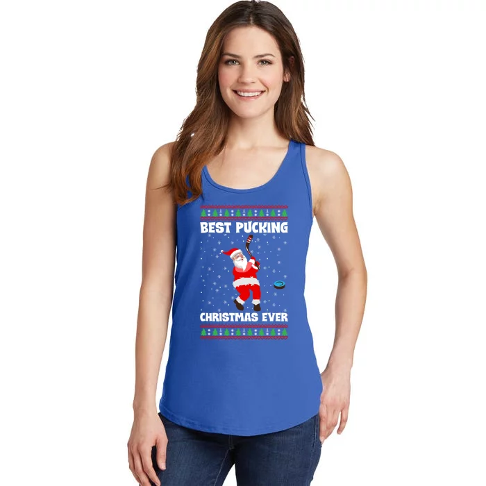 Best Pucking Christmas Ever Ice Hockey Stick Santa Player Gift Ladies Essential Tank