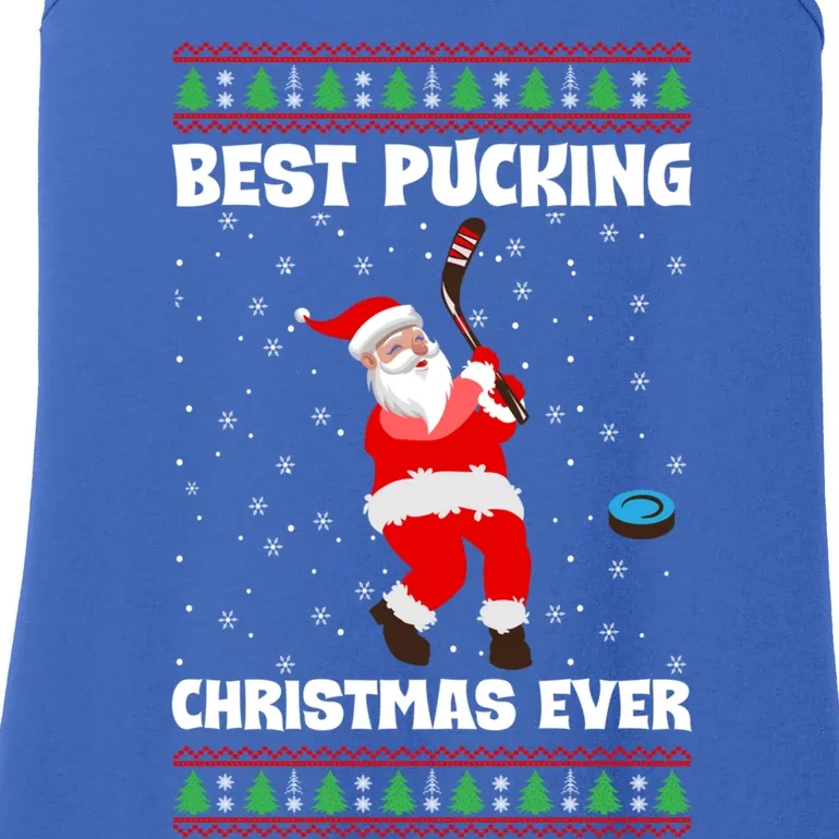 Best Pucking Christmas Ever Ice Hockey Stick Santa Player Gift Ladies Essential Tank