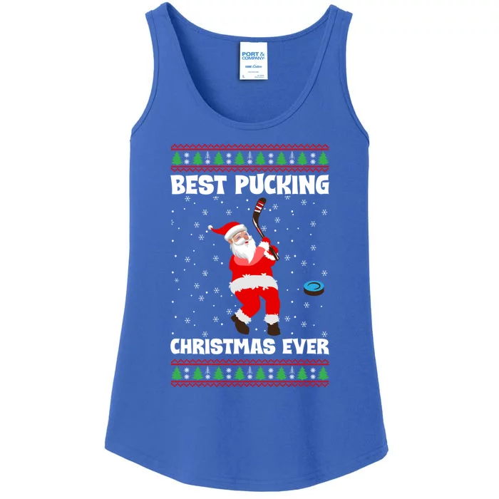 Best Pucking Christmas Ever Ice Hockey Stick Santa Player Gift Ladies Essential Tank