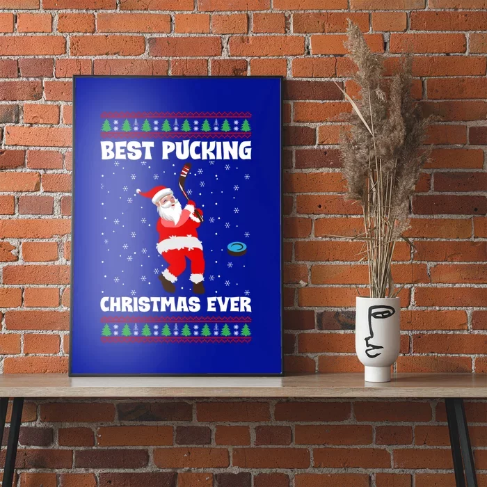 Best Pucking Christmas Ever Ice Hockey Stick Santa Player Gift Poster