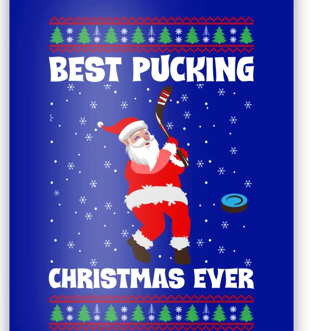 Best Pucking Christmas Ever Ice Hockey Stick Santa Player Gift Poster