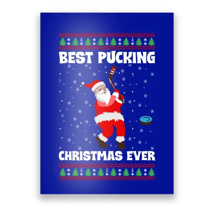 Best Pucking Christmas Ever Ice Hockey Stick Santa Player Gift Poster