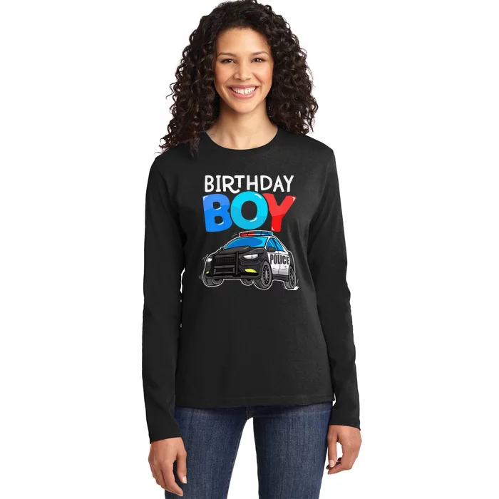 Birthday Police Car Policeman Theme Birthday Ladies Long Sleeve Shirt