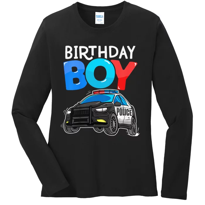 Birthday Police Car Policeman Theme Birthday Ladies Long Sleeve Shirt