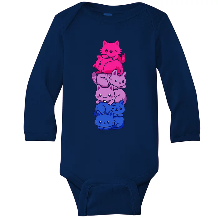 Bi Pride Cat LGBT Bisexual Flag Cute Kawaii Cats Pile Gift Baby Long Sleeve Bodysuit