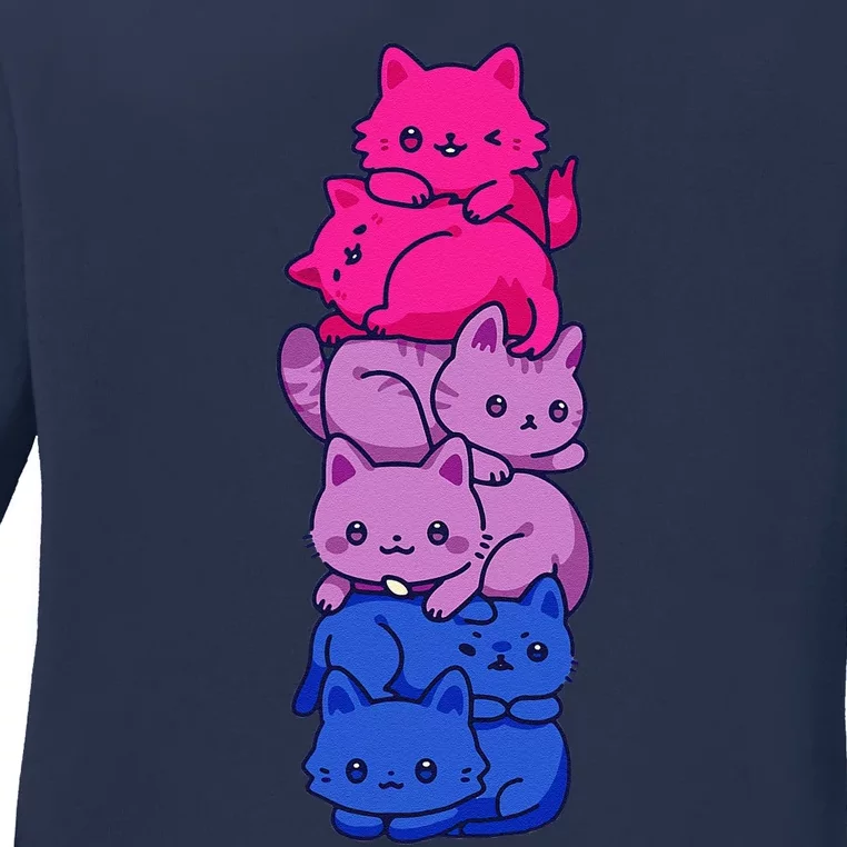 Bi Pride Cat LGBT Bisexual Flag Cute Kawaii Cats Pile Gift Ladies Long Sleeve Shirt